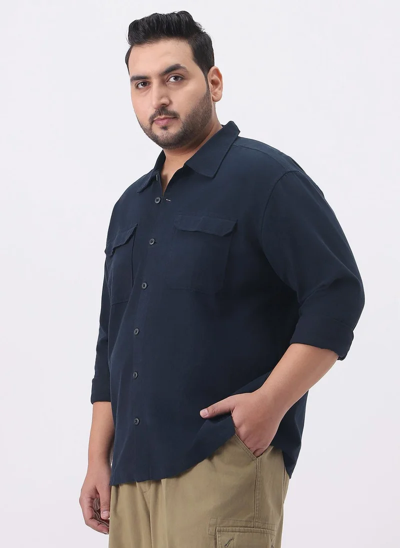 Urbano Fashion Urbano Plus Men's Navy Cotton Full Sleeve Relaxed Fit Shacket with Utility Pockets